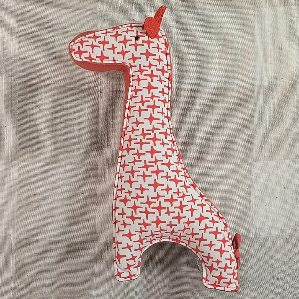 Land of Nod Modern Contemporary Design Orange & White Giraffe Plush Pillow 12"
